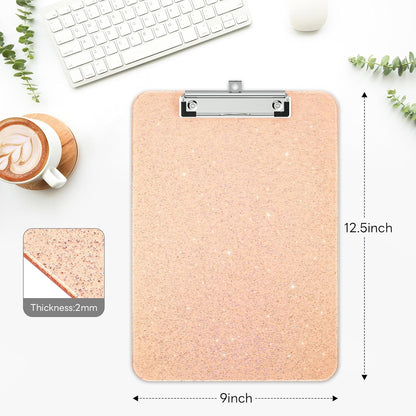 A4 Plastic Glitter Clipboard, Sparkly Pink 12.5 x 9 Letter Size for Classroom, Students, Teacher, Nurse, 8.5 x 11 Clip Board with Low Profile Clip, Office & School Supplies
