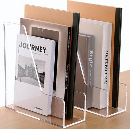SANRUI Desk Organizer Clear Acrylic Desk Magazine File Holder with 3 Vertical Sections Magazine Rack File Organizer for Office, Home, School