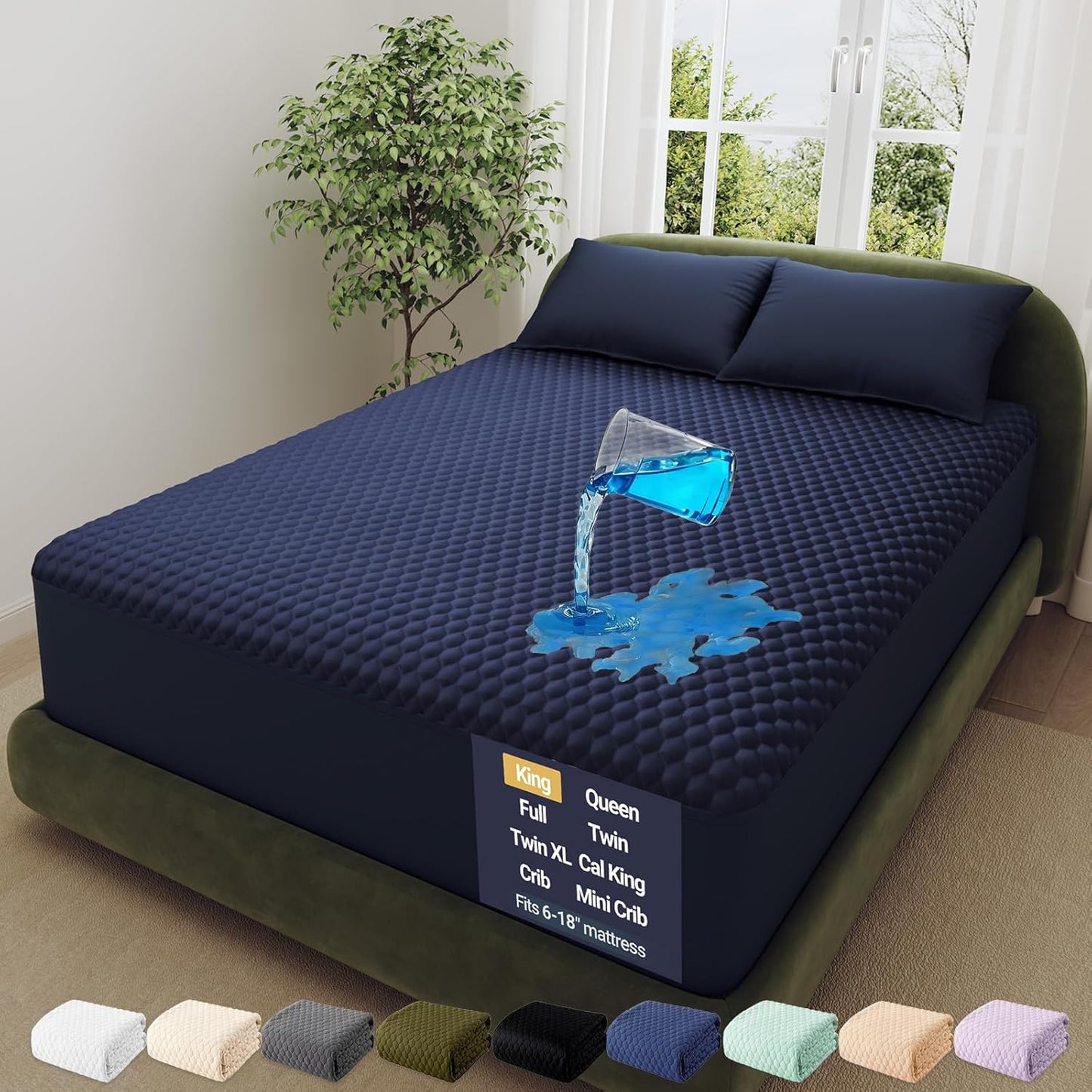 OhGeni 100% Waterproof Queen Size Mattress Protector,Soft Mattress Pad, Cooling Breathable Fitted Sheets,Washable Bed Cover,Non-Slip Deep Pocket,Noiseless for Bedroom