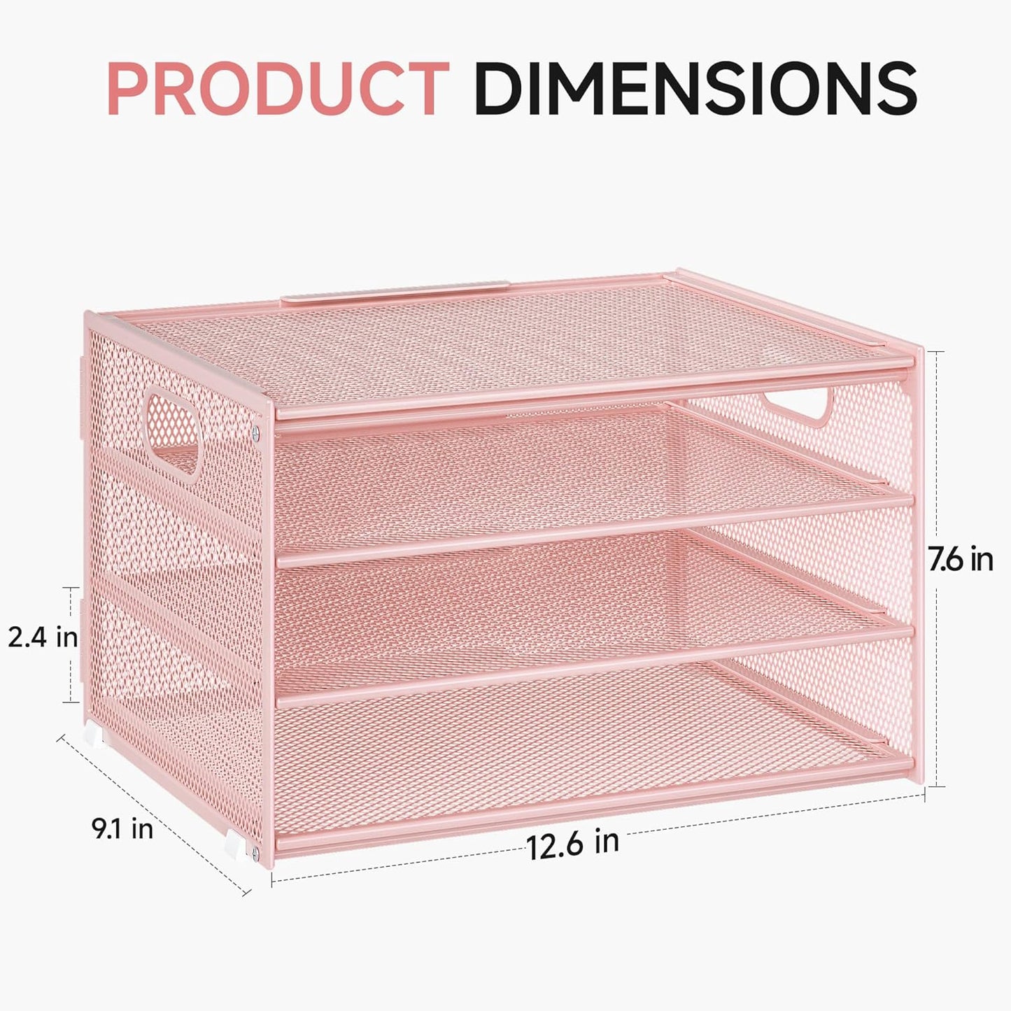 Lavatino 3-Tier Letter Tray Desk Organizer, Mesh Metal Paper File Tray Organizer for Desk, Office Supplies & Home Organization, Fits A4 Paper, Mail, Magazines & Office Accessories (Black with Handle)