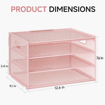 Lavatino 3-Tier Letter Tray Desk Organizer, Mesh Metal Paper File Tray Organizer for Desk, Office Supplies & Home Organization, Fits A4 Paper, Mail, Magazines & Office Accessories (Black with Handle)