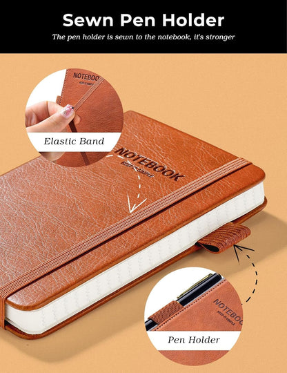 AISBUGUR Pocket Notebook Small Notebook 2-Pack, 3.7" x 5.7" Pocket Notebooks Hardcover with Thick Lined Paper, Inner Pockets, Cover Letter Embossing Design Mini Journal Notepad Black+Brown