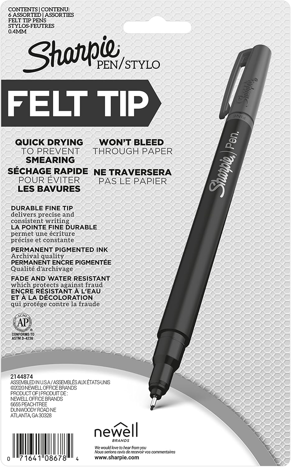 Sharpie Pen, Fine Point, 6-Pack, Assorted Colors (1924215)