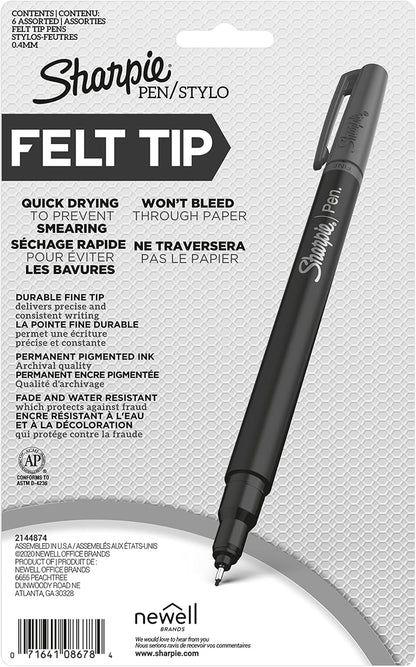 Sharpie Pen, Fine Point, 6-Pack, Assorted Colors (1924215)