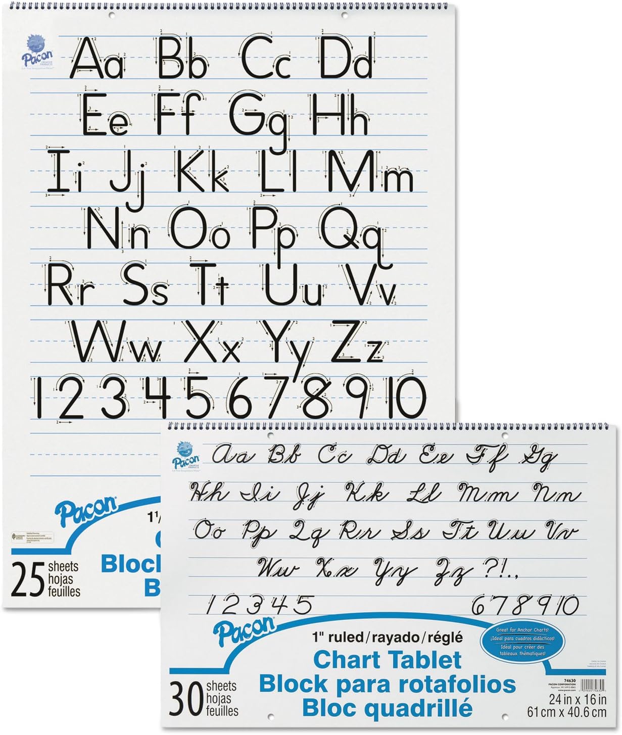 Pacon 74710 Chart Tablets w/Manuscript Cover, Ruled, 24 x 32, White, 25 Sheets
