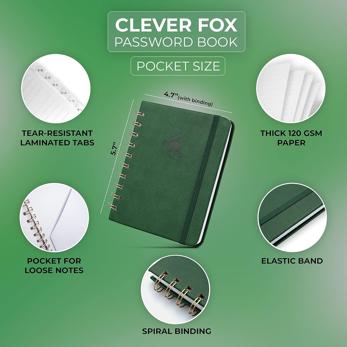 Clever Fox Password Book Spiral – Internet Address & Password Organizer with Laminated Alphabetical Tabs – Password Keeper Journal – Hardcover, Medium Size, 6.1x7.7” (Mystic Blue)