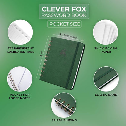 Clever Fox Password Book Spiral – Internet Address & Password Organizer with Laminated Alphabetical Tabs – Password Keeper Journal – Hardcover, Medium Size, 6.1x7.7” (Mystic Blue)