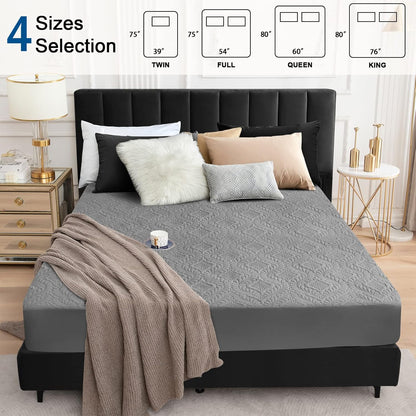 Sufdari Mattress Protector,Waterproof 18" Deep Pocket Mattress Cover Fitted Sheet Style with Elastic Rubber Band,Washable and Easy Care-Black,Queen