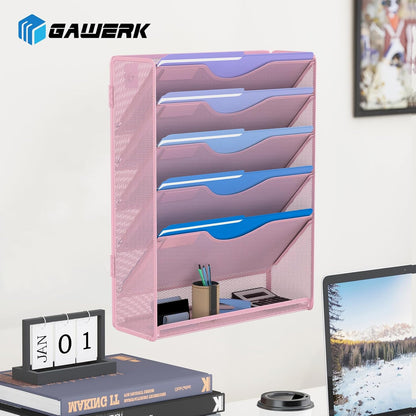 Gawerk 10-Tier Wall File Organizer Hanging Wall File Holder Wall Mount Paper Folder Organize, Mesh Magazine Document Mail Organizer Wall Organizer for Office School Home, Black