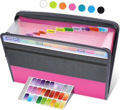 Sooez Accordion File Organizer with Safe Zipper, 12 Pocket Expanding File Folder with Front Pencil Pouch, Portable Monthly Paper Bill Tax Receipt Organizer, School Office Supplies, Letter Size, Grey