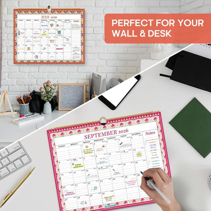 Calendar 2026-2027, Monthly Wall Calendar Runs Until June 2027, 11.5" x 14.8", Spiral Binding Hanging Wall Calendar, Perfect for Home or Office,Floral