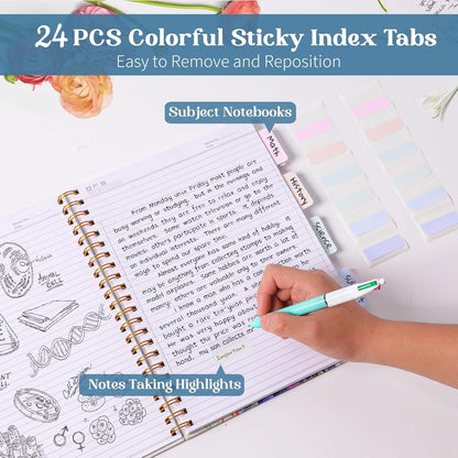 College Ruled Notebook - Hardcover Spiral Notebook 8.5" x 11" - Lined Journal Notebook for Women - A4 Large Notebooks for Writing - Pretty Journal Flower Notebook for Work - Diary - 24 Tabs - Red