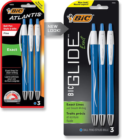 BIC Glide Exact Blue Retractable Ballpoint Pens, Fine Point (0.7mm), 12-Count Pack, Ultra Smooth Writing Blue Pens