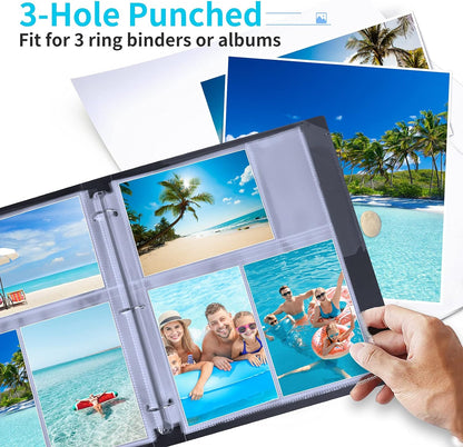 Fabmaker 30 Pack Photo Sleeves for 3 Ring Binder - (4x6, for 180 Photos), Archival Page Protectors, Clear Plastic Refill Pages, Postcard Sleeves, Acid-Free