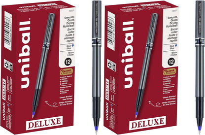 uni-ball® Deluxe Rollerball Pens, Micro Point, 0.5 mm, Graphite Barrel, Black Ink, Pack Of 3