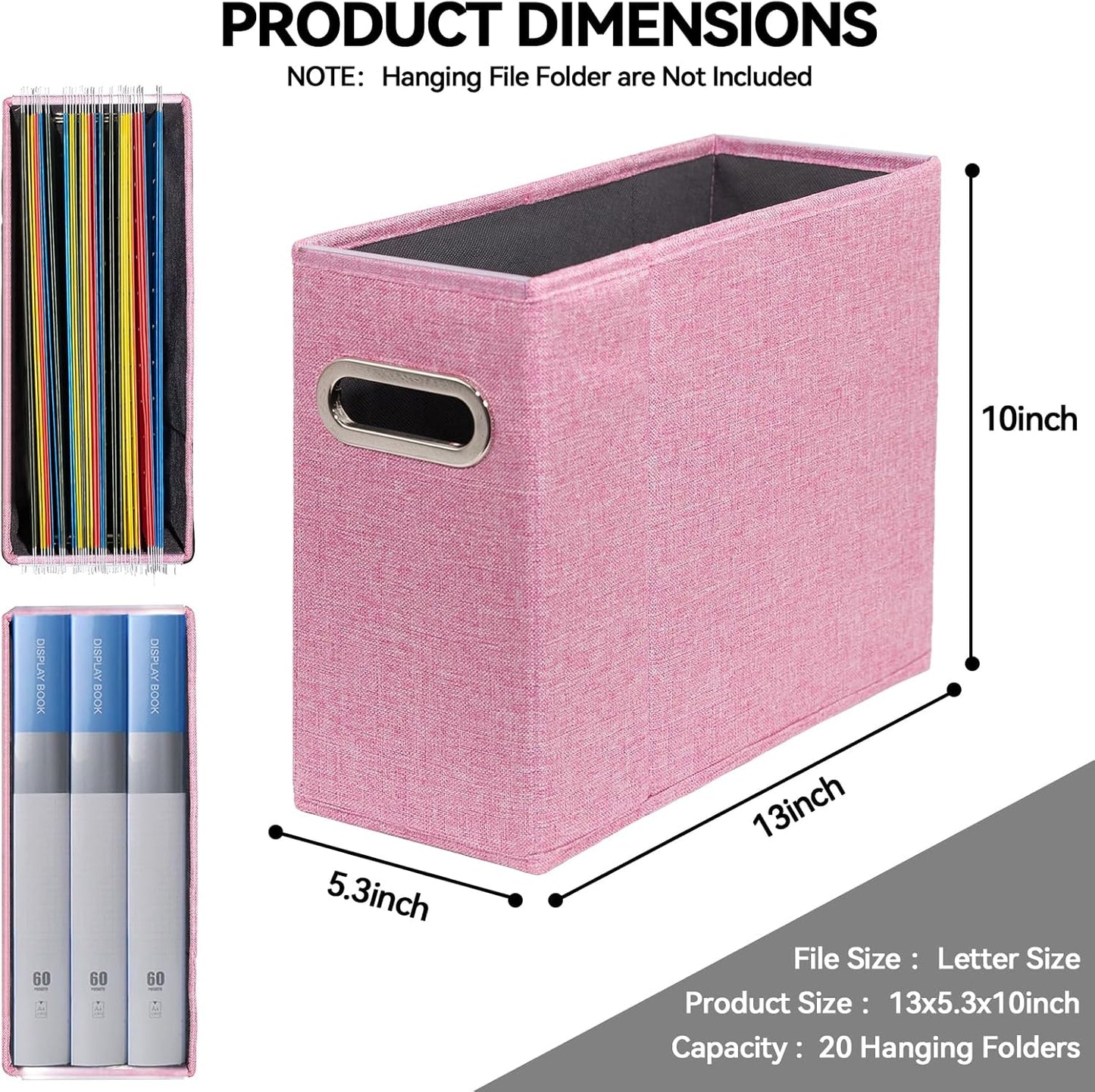 4 Pack Letter Size File Storage Box Collapsible, Fabric Hanging File Folders Organizer, Portable Office Document Holder with Metal Handle, Smooth PVC Rails, Beige