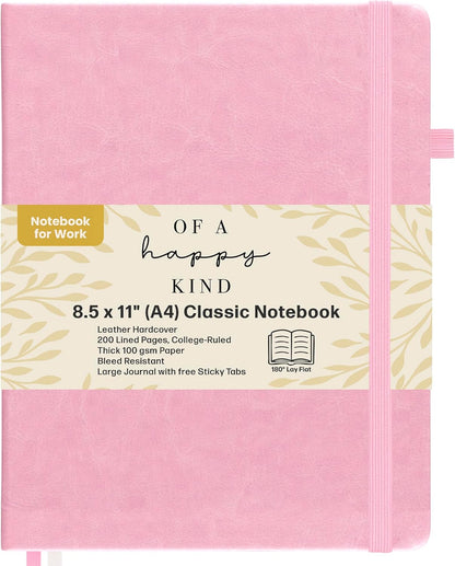 Classic Lined Journal Notebook 8.5x11" A4 Hardcover Leather - Brown - 200 Pages College Ruled Large with Sticky Tabs, Pockets, and Pen Loop for Writing and Journaling - Big Hardback Men and Women