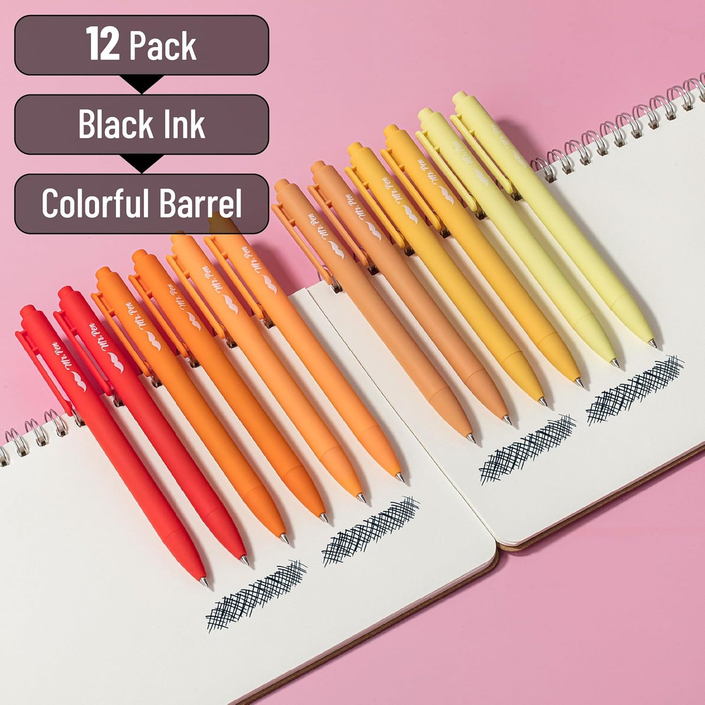 Mr. Pen- Retractable Gel Pens, 12 Pack, Colorful Ink, Fine Point 0.7mm, Fast Dry, Smooth Writing, Cute Pens for Drawing, Writing Planner and School Supplies