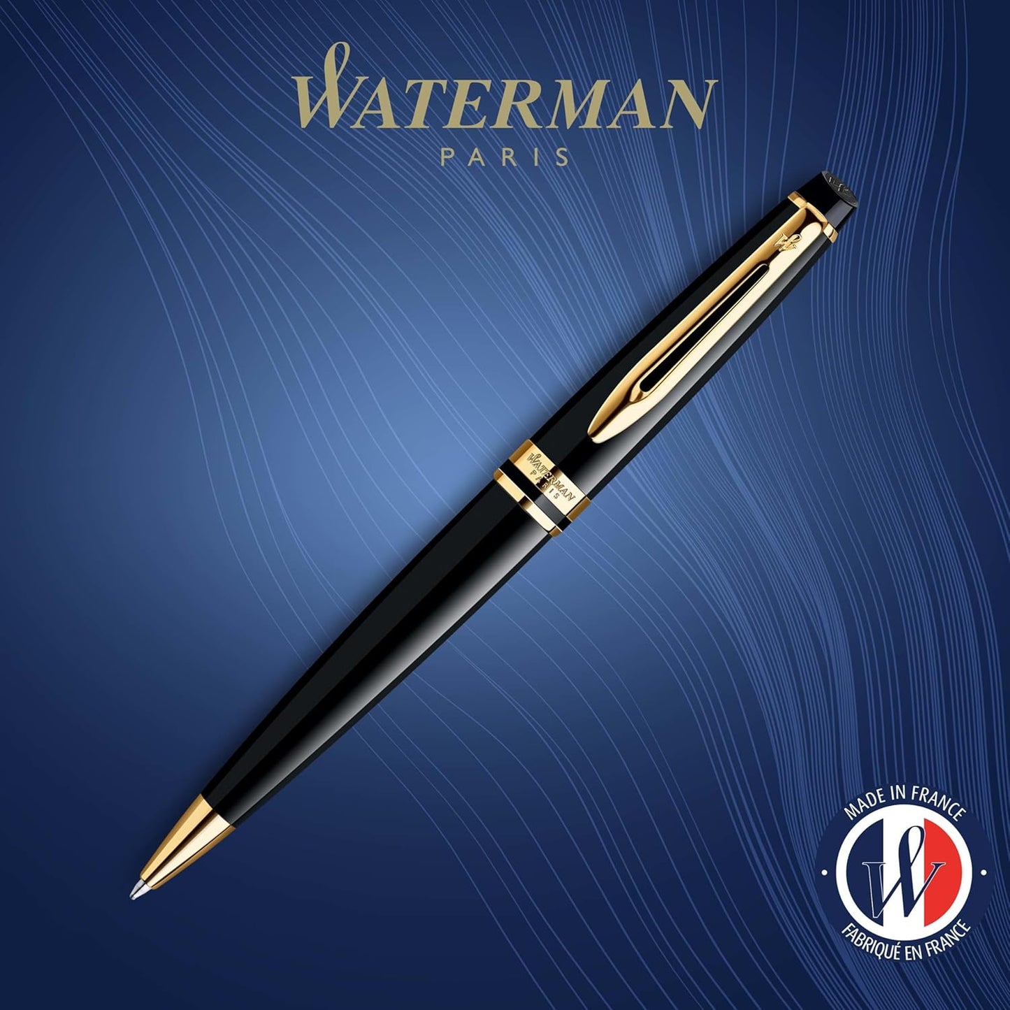 Waterman Expert Ballpoint Pen, Gloss Black with Chrome Trim, Medium Tip, Blue Ink, Luxury Pen in Gift Box - Supreme Writing Comfort, Signature Style, Polished, Professional