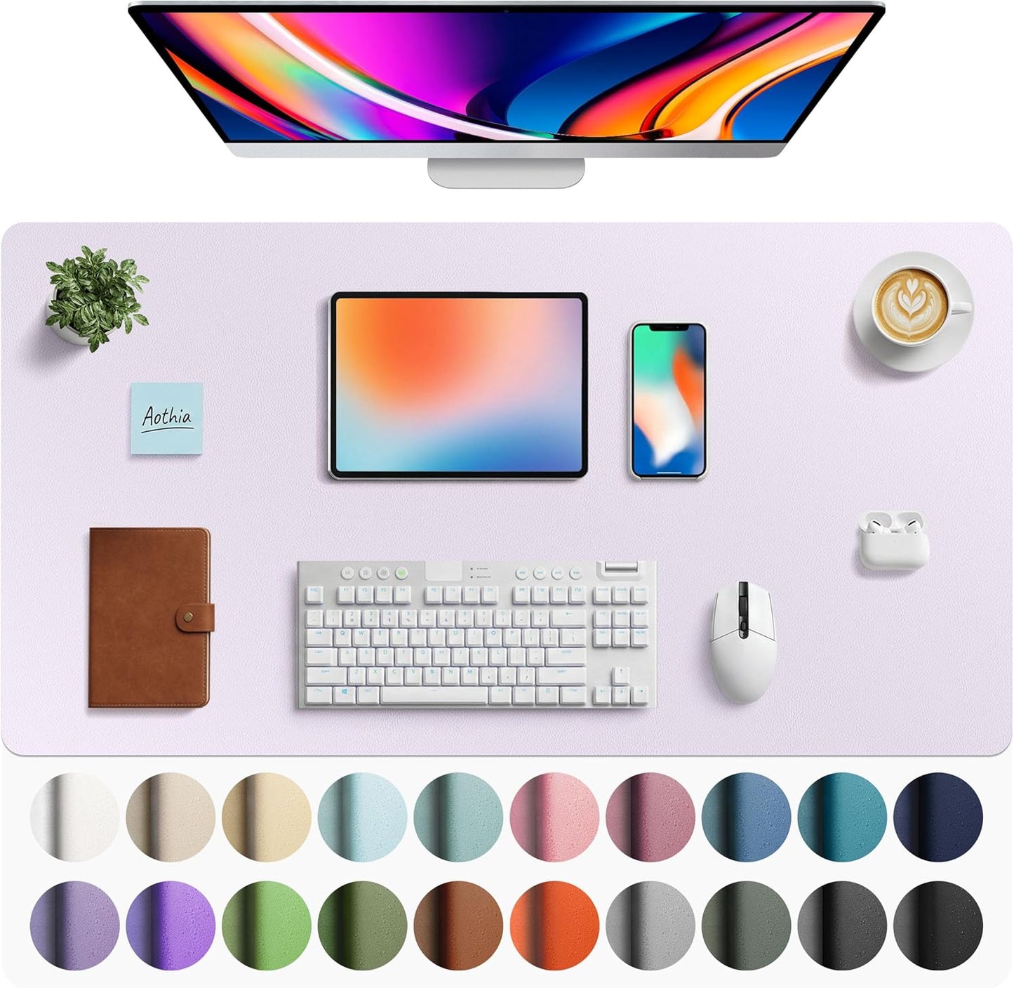 Aothia Leather Office Desk Pad Protector, Non-Slip PU Leather Desk Blotter, Waterproof Laptop Writing Mouse Pad for Office and Home, Black, 31.5" x 15.7" - Colors B