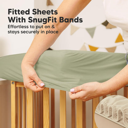 2-Pack Waterproof Crib Mattress Protector Cover Fitted - Quiet Baby Crib Mattress Pad Sheets, 52" x 28" Soft Quilted Cotton Baby Sheet, Machine Washable, Easy Fit, Durable (Soft White/Mavy)