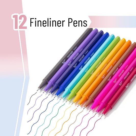 Mr. Pen- Colored Fineliner Pens, 12 Pack, 0.4mm, Ergonomic Triangular Barrels, Smooth Writing Pens for Journaling, Note-Taking, Coloring, Sketching, Planning & Art Projects