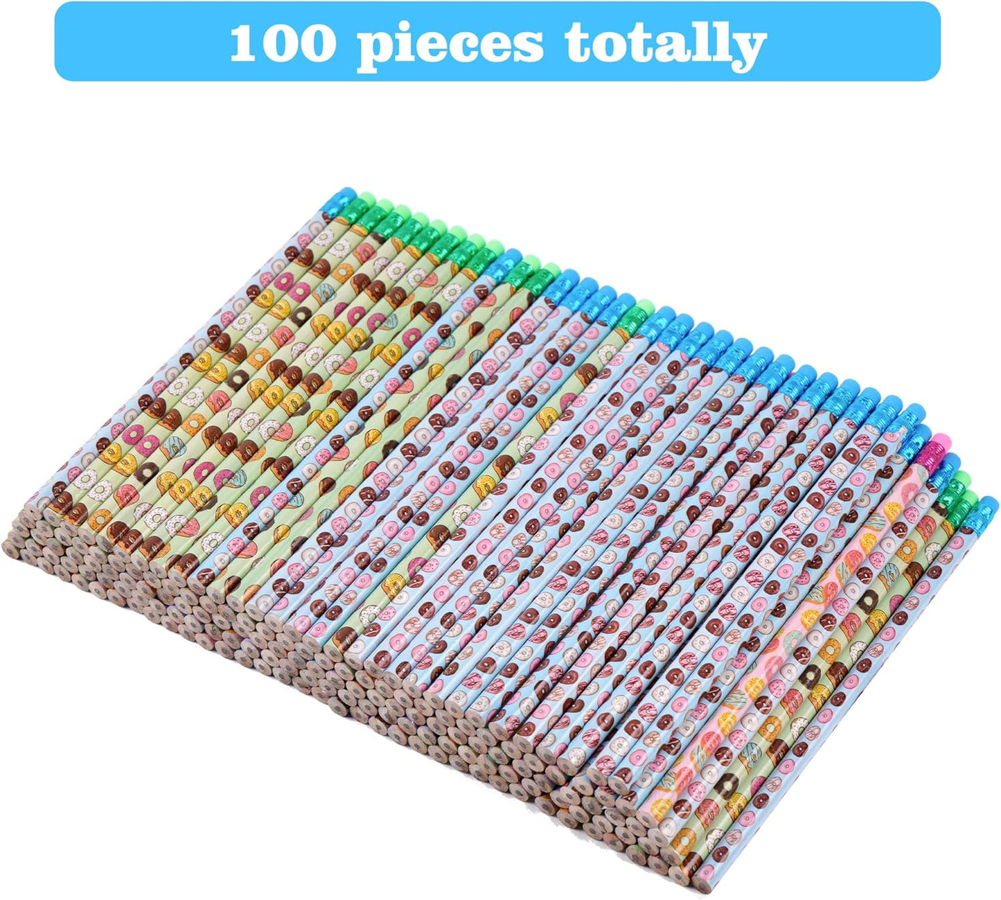 200 Pieces Donut Themed Pencils Cylinder Wood Pencils with Various Donut Element 4 Style Assorted Students Pencils Girls Birthday Present Party Supplies Student Carnival Prize School Office Supply