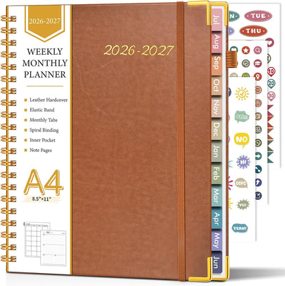 2026 Planner, Weekly and Monthly Calendar Planner from January 2026 - December 2026, 8.5" x 11" Hardcover Leather Hourly Appointment Book with Tabs, Spiral Daily Planners for School Work Home, Green