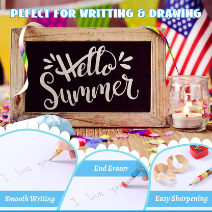 Fainne 72 Pcs Beach Themed Summer Pencils with Eraser Bulk Hawaiian Party Favors Cool Summer Novelty Fun Wooden Colorful Pencils for Class School Office Supplies Reward Party Gifts, 6 Style (Beach)