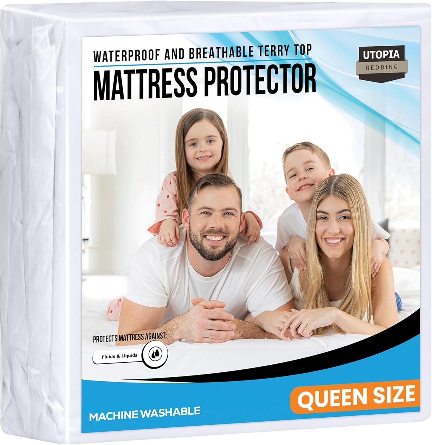 Twin Size Mattress Protector Waterproof, Premium 200 GSM Terry Mattress Cover, Soft & Breathable Bed Cover, Fitted Sheet Style Stretchable Deep Pockets 15" by Utopia Bedding (White)