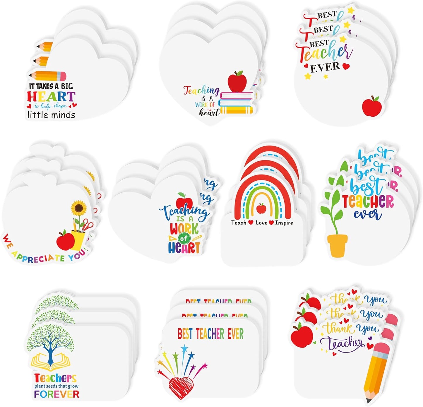 CJiangpo 30Pcs Teacher Sticky Notes Pads, Thank You Teacher Appreciation Gifts 600 Sheets Self Stick Notepad Memo Pads Teaching is A Work of Heart Page Marker School Office Supplies Party Favor Filler