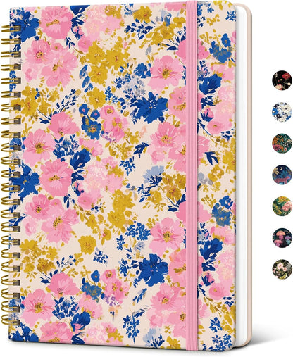 Taja Spiral Journal Notebook for Women, Pretty Hardcover Lined Notebook for Work & Note Taking, Aesthetic Cute Journal for Writing, 140 Pages, 5.8"x8.3", Floral