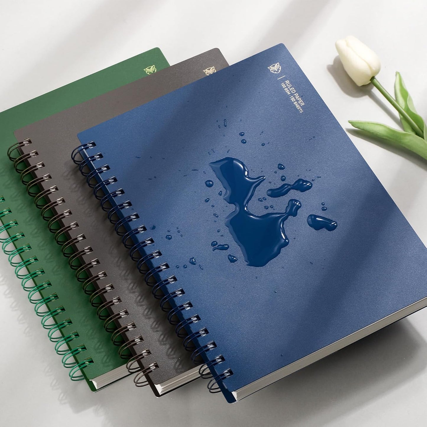EMSHOI A5 Spiral Notebook College Ruled Lined Journal, Small 5.7" X 8.22", 300 Pages/150 Sheets, 100gsm Thick Paper, Waterproof Hardcover, for Office School Women Men Work Writing Notes, Blue