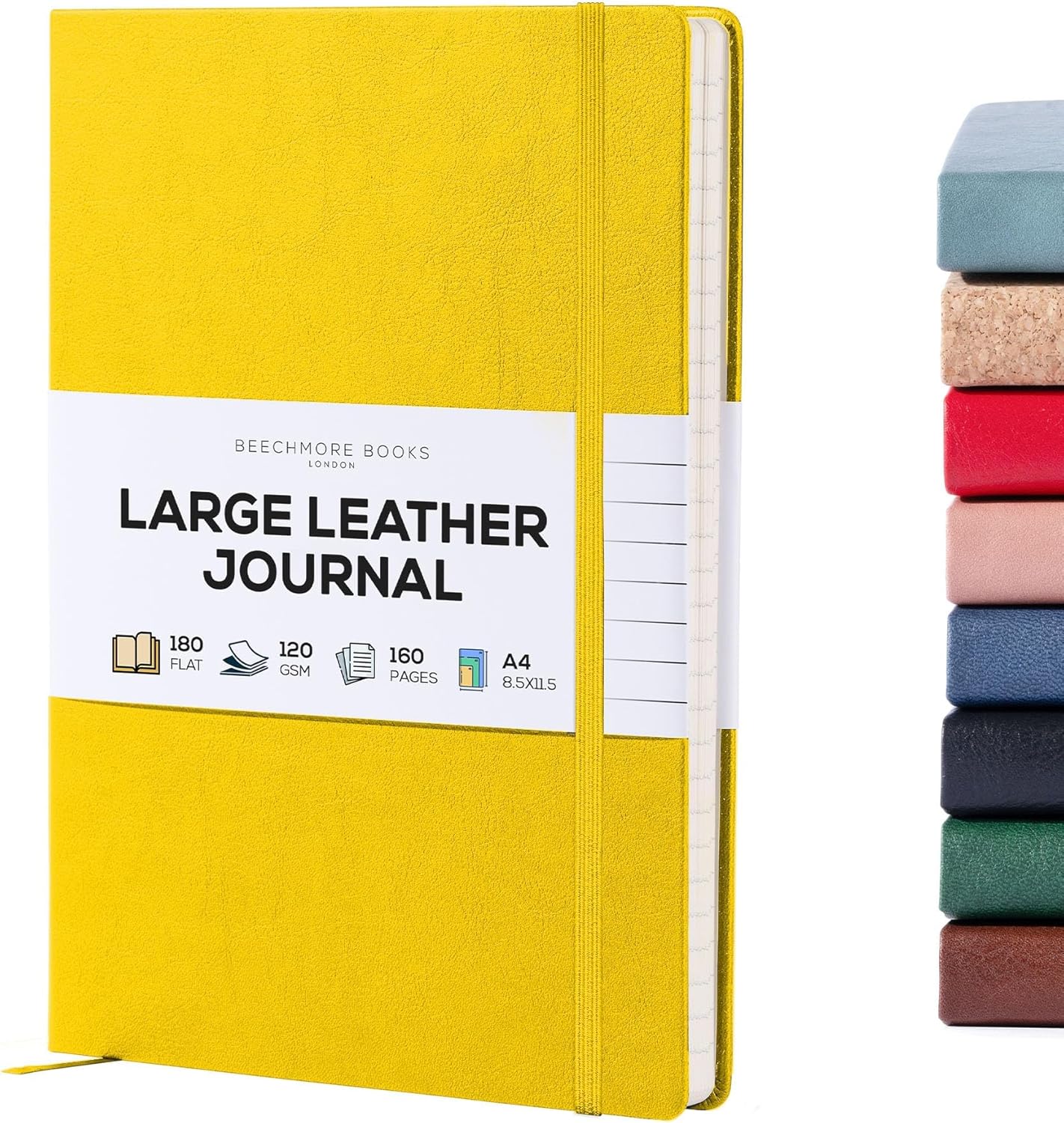 BEECHMORE BOOKS Large Lined Journal Notebook, 8.5" x 11.5" (A4) Hardcover Vegan Leather Executive Diary for Work, Thick 120gsm Paper, Lay-Flat Binding, Gift Box