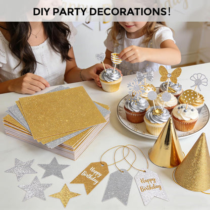 BOOKNOW 27 Sheets Silver Glitter Cardstock, 8.27" x 11.7" (A4 Size) Heavyweight Sparkle Paper, 250GSM/92LB Glitter Paper for Wedding Invitations, Scrapbooking, Card Making, DIY Cake Toppers