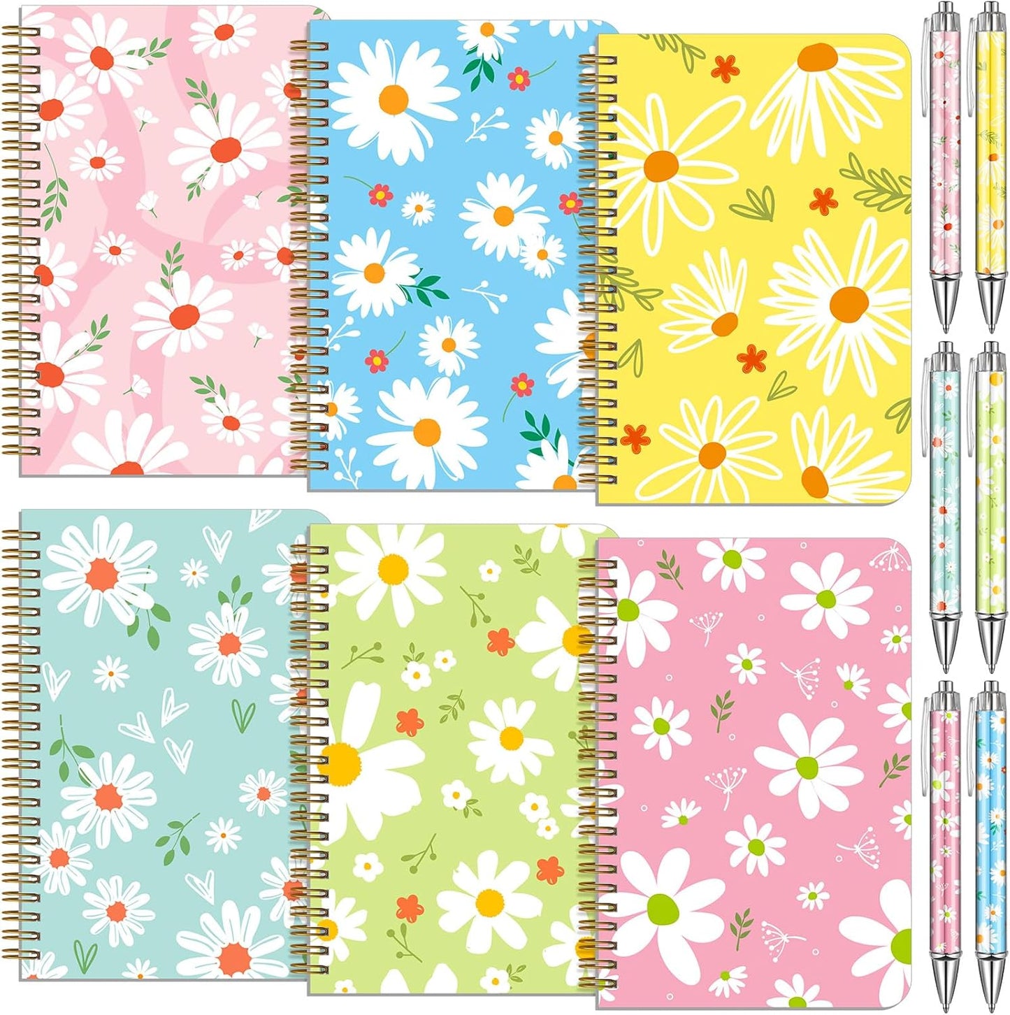 Resurhang 6 Pack A5 Composition Notebook Marble Spiral Notebooks Preppy Cute Aesthetic Hardcover Ruled Composition Books with Ballpoint Pens for School Day Classroom Prize, 5.8 x 8.3 Inch