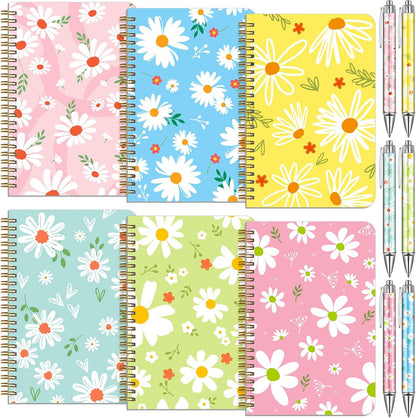 Resurhang 6 Pack A5 Composition Notebook Marble Spiral Notebooks Preppy Cute Aesthetic Hardcover Ruled Composition Books with Ballpoint Pens for School Day Classroom Prize, 5.8 x 8.3 Inch