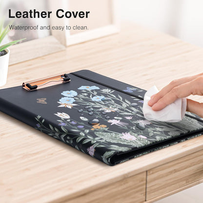 Clipboard Folio Folder Portfolio with Notepad-Pocket Business Card Holder Brown Faux PU Leather Portfolio