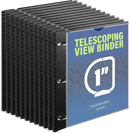 WOT I 1 Inch Telescoping 3 Ring Binder 4 Pack, Expandable Flexible Binder with Customizable Front Cover & Clear Catalog Pocket, Holds 225 Sheets, School Office Supplies, White