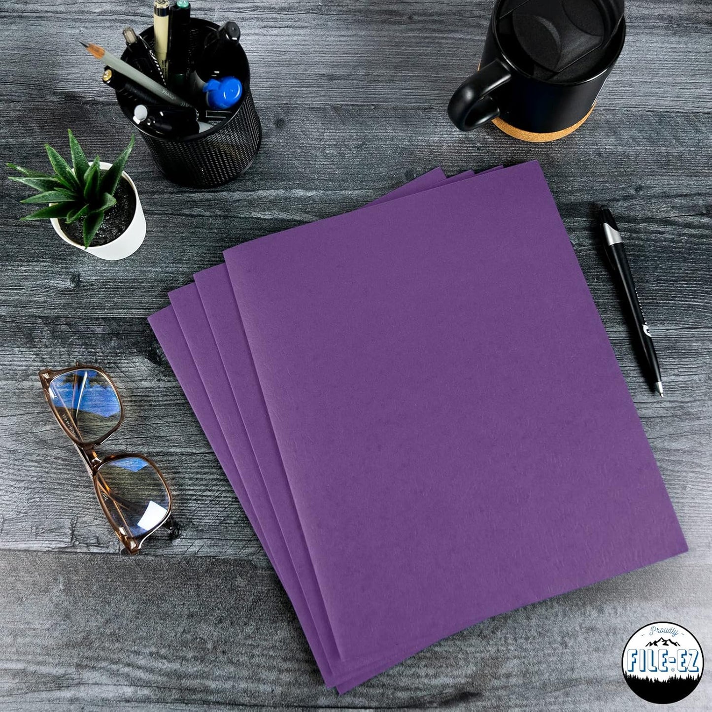 FILE-EZ Two-Pocket Folders, Navy Dark Blue, 25-Pack, Textured Paper, Letter Size (EZ-32523)