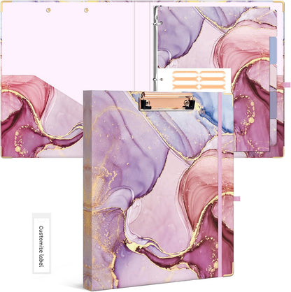 Ospelelf Binder 3 Ring 1 Inch, Floral Round Ring Clipboard Binder for Letter Size with 5 Tab Dividers, File Folder Labels, for School and Office Supplies