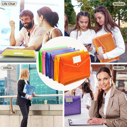 Plastic Expanding File Folder, Envelope Folders for Documents, Waterproof Transparent Expandable File Folder, Large Capacity, Fit Letter/A4 Size (Multicolor-6 Pack)
