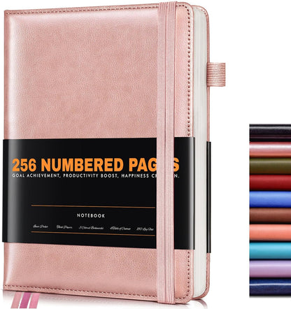 Lined Journal Notebook for Women Men, 256 Numbered Pages Hardcover Leather Journals for Writing, A5 Journaling Notebooks, College Ruled Journal for Business Work School Note Taking 5.75" x 8.38" Brown