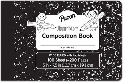 Pacon Junior Composition Book, 3/8" Ruled 5" x 7-1/2", 100 White Sheets , 6 Count