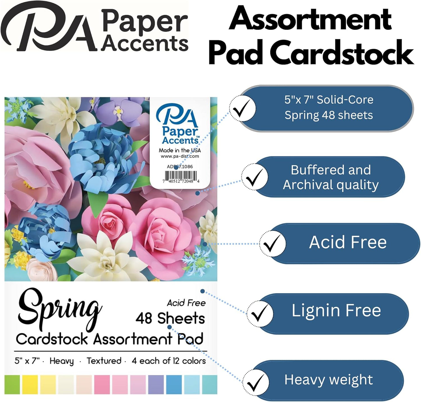 Accent Design Paper Accents Cardstock Pad Spring Assortment, 5x7, 48pc, 5x7 Cardstock, Card Stock 5 x 7, 5x7 Cardstock Paper, Paper, Card Stock, for Invitations