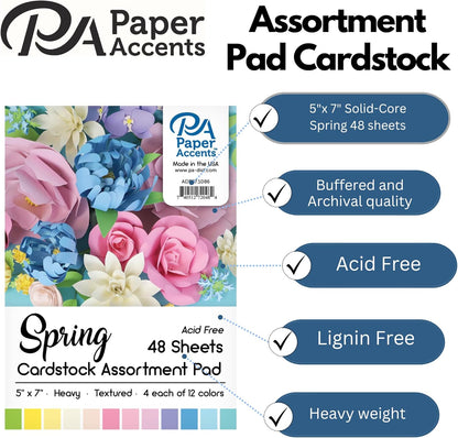 Accent Design Paper Accents Cardstock Pad Spring Assortment, 5x7, 48pc, 5x7 Cardstock, Card Stock 5 x 7, 5x7 Cardstock Paper, Paper, Card Stock, for Invitations