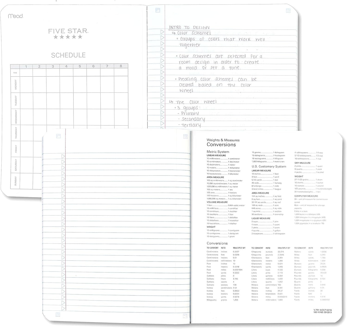 Five Star Composition Books + Study App, 6 Pack, College Ruled Paper, 9-3/4" x 7-1/2", 80 Sheets, Black, Red, Green, Blue, Purple, White (850065A-ECM)