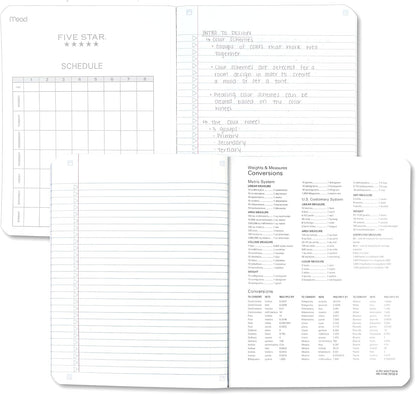 Five Star Composition Books + Study App, 6 Pack, College Ruled Paper, 9-3/4" x 7-1/2", 80 Sheets, Black, Red, Green, Blue, Purple, White (850065A-ECM)