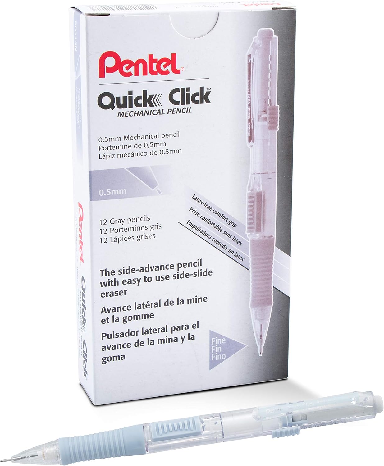 Pentel Quick Click Mechanical Pencil, (0.7mm), Medium, Black Barrel, Box of 12 Pencils (PD217A)