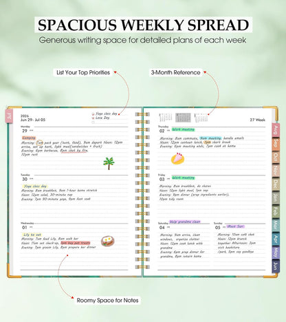 2026 Planner, Weekly and Monthly Calendar Planner from January 2026 - December 2026, 8.5" x 11" Hardcover Leather Hourly Appointment Book with Tabs, Spiral Daily Planners for School Work Home, Green